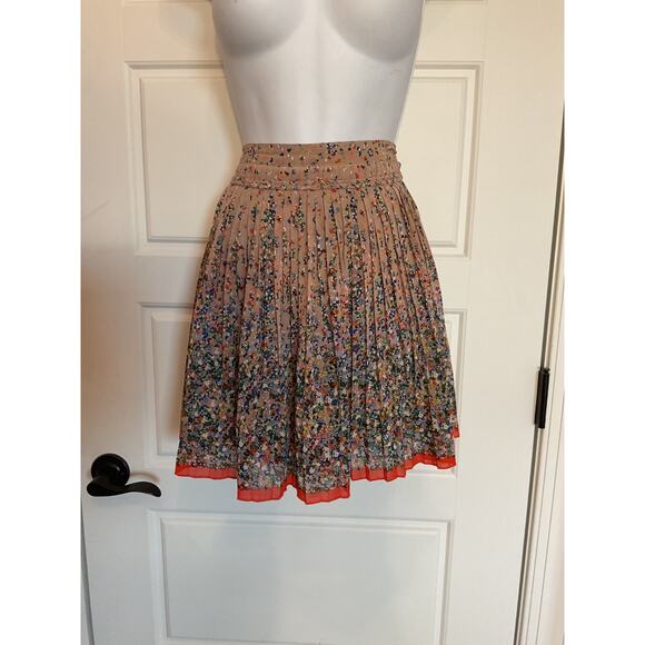 American Eagle Pleated Lined Floral Skirt w/ Blue Flowers Orange Trim Plus 18 - Picture 1 of 7